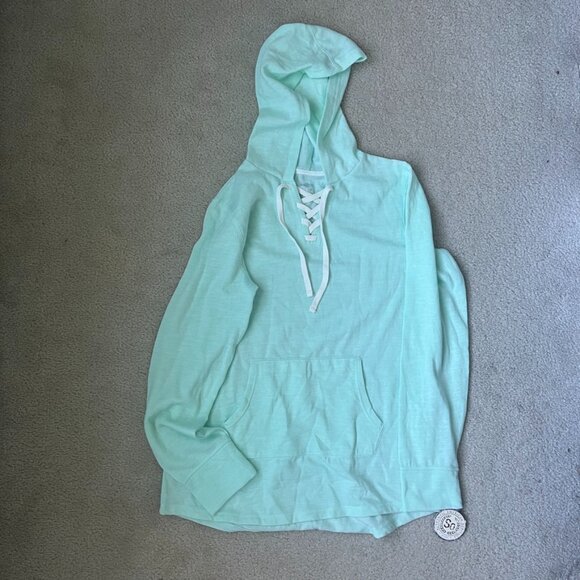 NWT Lace-Up Hoodie Tunic Mint Green SO by Kohls Size L - Picture 1 of 8